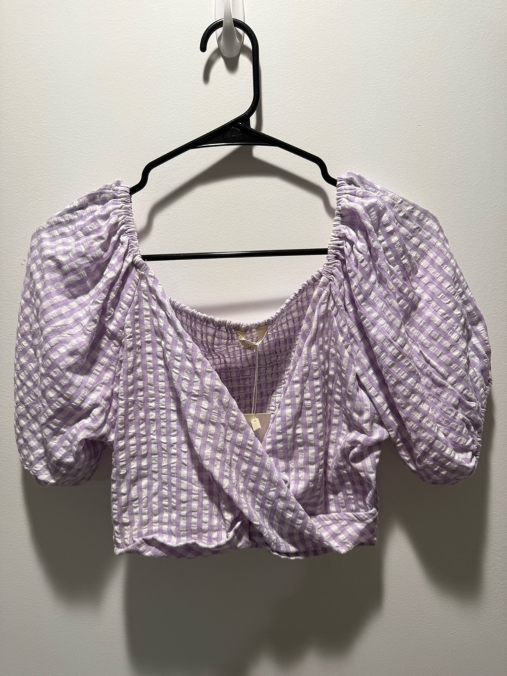 Lavender Puff-Sleeve Cropped Wrap Top